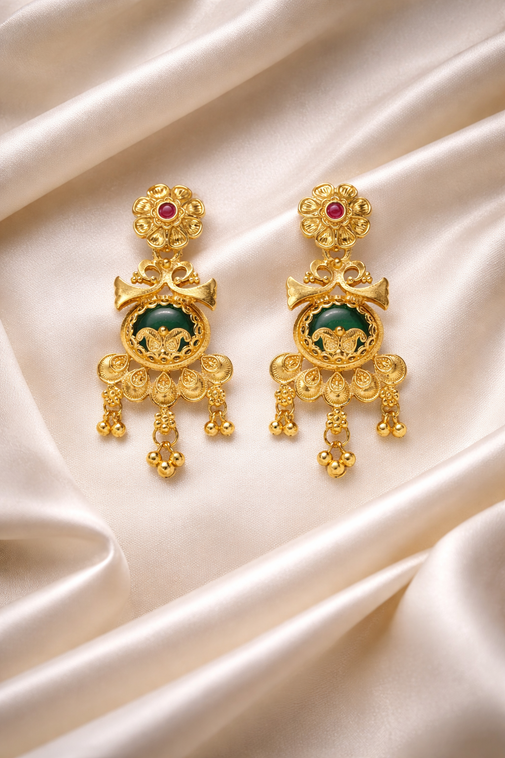 Grand Temple Art Long Necklace Set with Ornate Circular Pendant & Traditional Earrings – Antique South Indian Bridal Jewellery