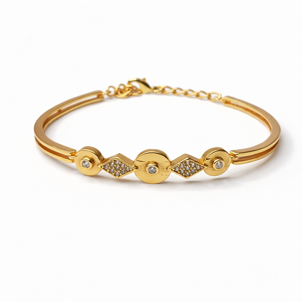 Geometric Gold Finish Bracelet with Crystal Accents – Elegant Adjustable Designer Bracelet for Women